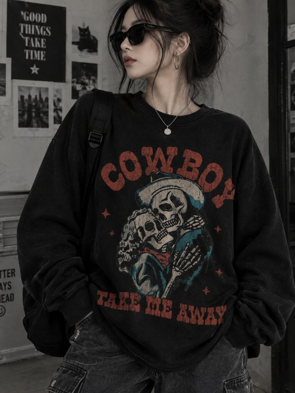 Cowboy Take Me Away Sweater, 90s Vintage Western Cowgirl Graphic
